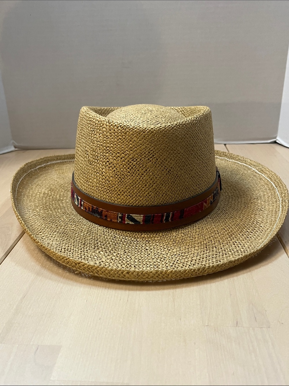 Vintage UNIHAT by TEXACE Sand Hills Straw Golf Hat w/Fabric & Leather Trim Band - Picture 15 of 16
